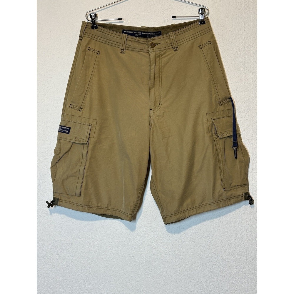 Y2K Abercrombie & Fitch Paratroops Cargo Shorts Military Mens Brown 34x11 Grunge